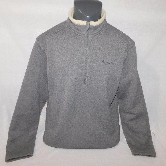 Columbia Mens L Gray Fleece Lined 1/4 Zip Pullover Sweater with Sherpa Collar - Picture 1 of 11